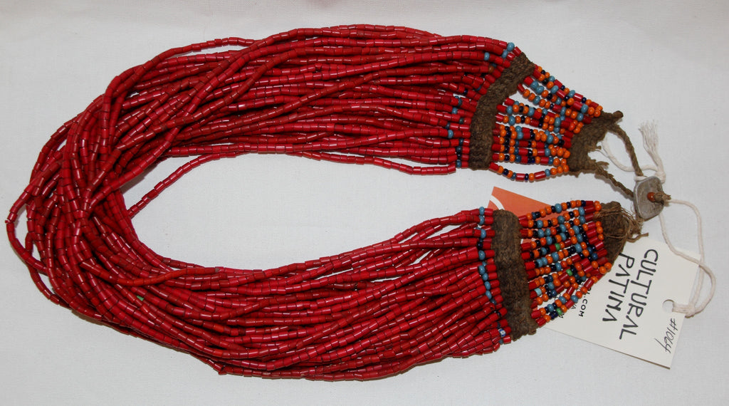 Naga Medium Red Multi-strand Glass Bead Necklace, #1063