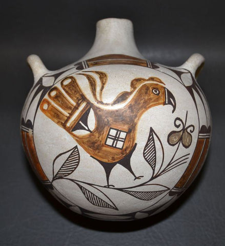 Native American Laguna Poly chrome Pottery Canteen, C 1940's-1950's, by Cecilia Gaisthea, #801