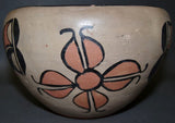 Native American Santo Domingo Poly Chrome  Pottery Bowl With Floral Design. Ca 1940's-50's, #859