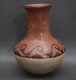 Native American Maricopa, 1960's Black on Red Design Vase, Signed Phyllis Johnson, #972