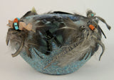 Native American, Ceremonial Zuni Pueblo Turquoise Encrusted Fetish Bowl, Ca 1960's-70's, #1375 SOLD