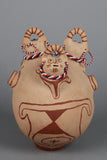 Native American, Vintage Maricopa Rare Triple Headed Effigy, by Barbara Johnson, Ca 1950's, #1395 Sold