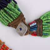 Glass Bead Necklace : Authentic Naga Heavy Blue Multi-strand Glass Bead Necklace, with Macramé Closure #1760.