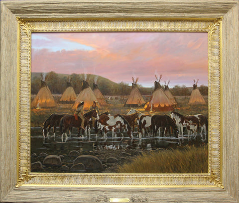 Western Artist, Ron Stewart Oil Painting, "In The Morning Glow",#776