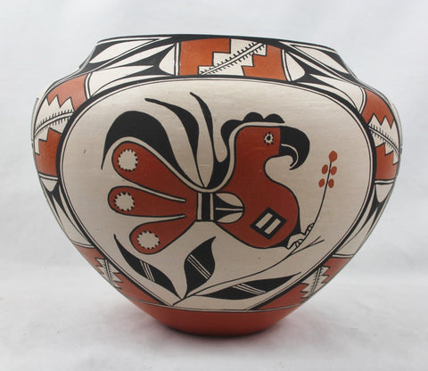 Native American, Vintage Acoma Poly Chrome Pottery Olla, by Florance Aragon, Ca 1980's, #1475. SOLD