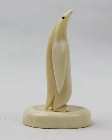 Vintage Inuit Hand Carved Walrus Ivory Miniature Penguin Figure with Base, Ca 1970's,#1537