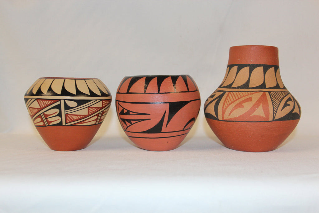 Native American Pottery : 3 Native American Jemez Pottery Jars, by D. Tosa, Toy, and M. Toya #120