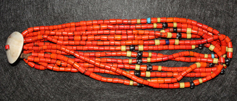 Vintage Konyak Large Orange Tile Bead Necklace from Nagaland, NE India #479