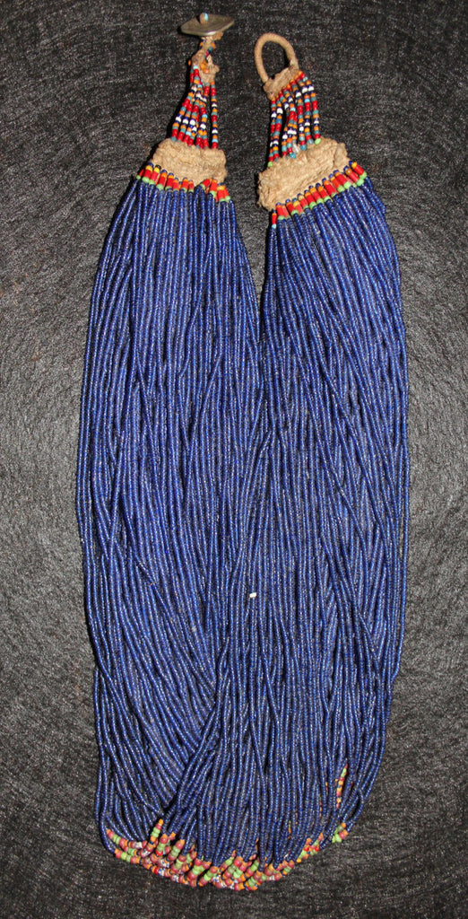 Beaded Necklace : Authentic Vintage Naga Large, Long Cobalt Fine Slice Royal Beaded Necklace from Nagaland, NE India #489