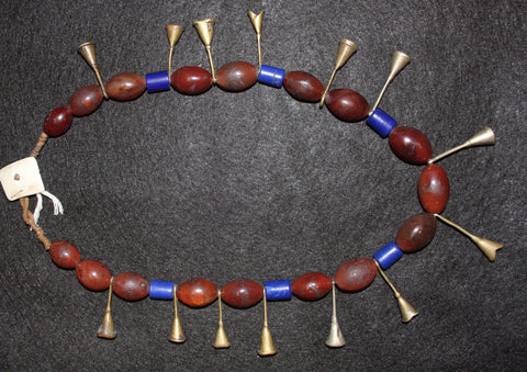 Brass Necklace : Ao Tribe Woman's Extremely Old Carnelian and Brass Bugle Necklace #545