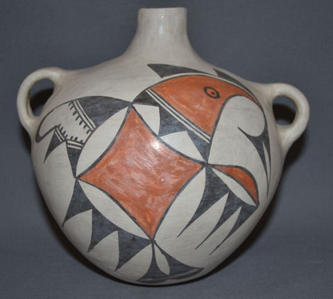 Native American Acoma Poly chrome Bird Design canteen, Ca 1970's #570