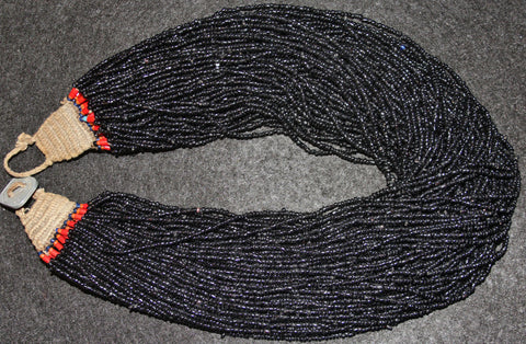 Black Bead Necklace : Authentic Naga Extra Fine Black Multistrand Glass Bead Necklace #583-Sold