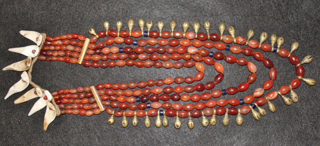 Naga Necklace : Authenic Ao Naga Wealthy Woman‰۪s Carnelian, Shell and Brass Bell Necklace #600