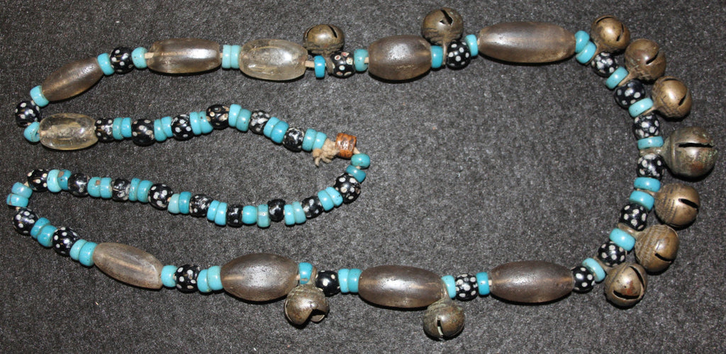 Nagaland : Authentic Ao/Phom Naga Crystal Bead Strand with Large Bells #605