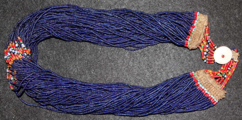 Nagaland : Authentic Naga Small Multistrand Cobalt Bead ‰ÛÏRoyal‰۝ Necklace with Shell Button Closure #627