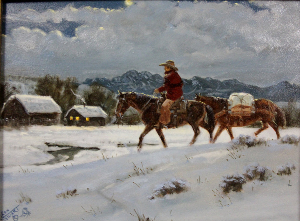 Original Art : Ron Stewart Oil Painting, Original Ron Stewart Oil, "Home Coming" Signed Ron Stewart, Ron Stewart Western Art, Ron Stewart