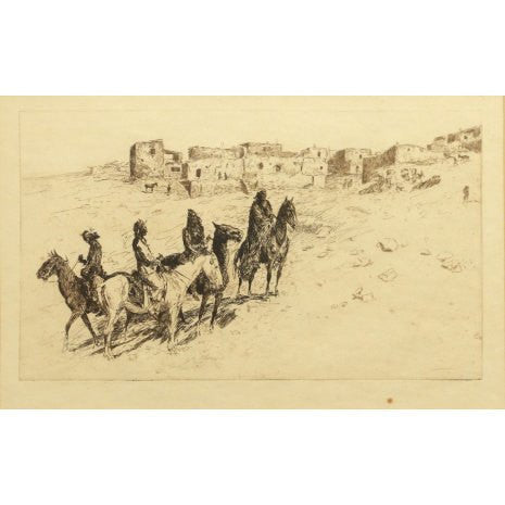 Western Artist, Edward Borein Etching, "Navajo Visitors at Oriaibi" #85