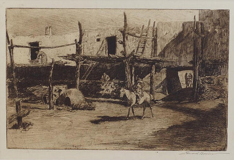 Cowboy Art : Edward Borein, Cowboy Artist, Etching,  "The Taos Plaza", #591