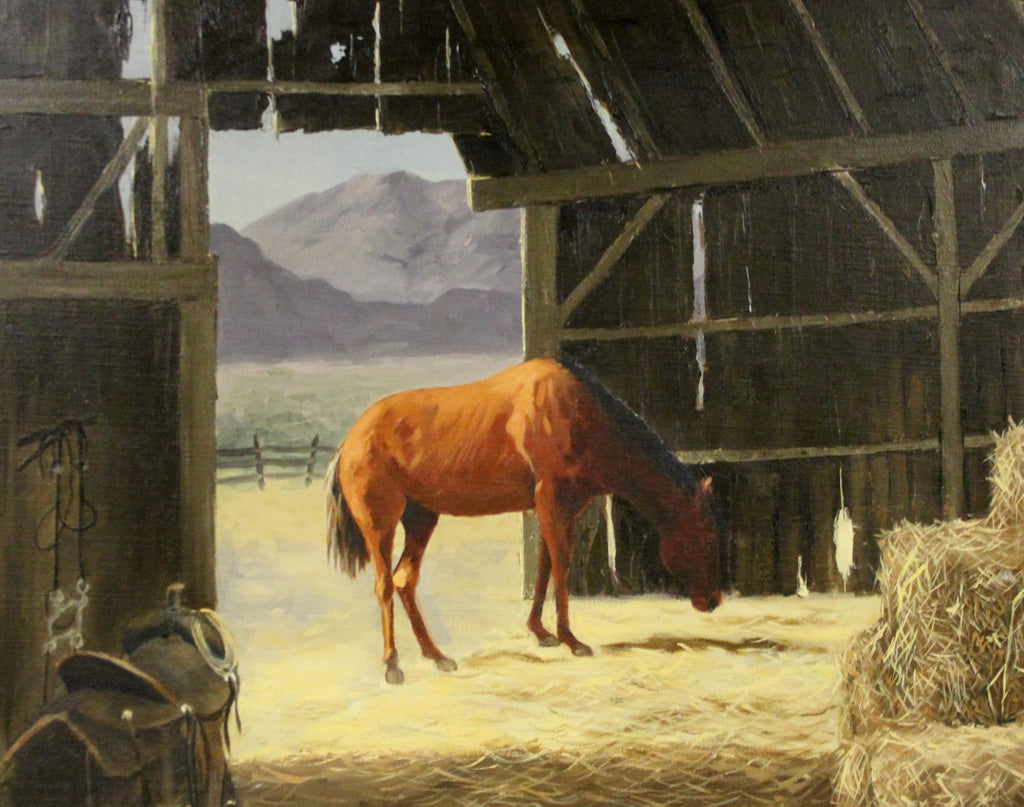 Country Painting : Marshall Merritt Artist, Marshall Merritt Oil Paintings, "Horse in a Barn", Ca 1960's, #691