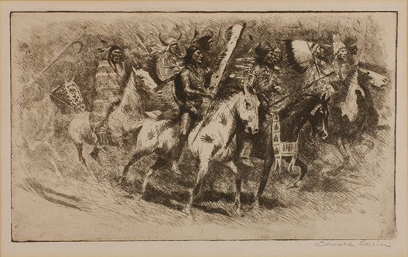 Etching : Edward Borein, Cowboy Artist, "Umatilla Horse Dance" Etching, #717