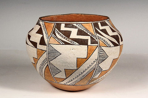 Native American Pottery, Acoma Olla with Steppe and Lightning Theme, CA 1900. #713