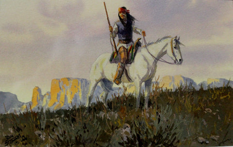 Ron Stewart "Mounted Indian", Water Color Painting,  #685