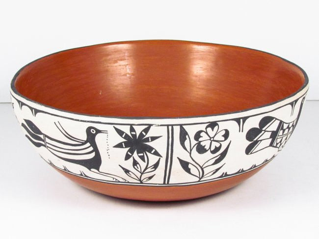 Pottery, Native American Pottery, Santo Domingo Polychrome Pottery Dough Bowl, Ca 1950, Signed With A Large Trailing A, #752