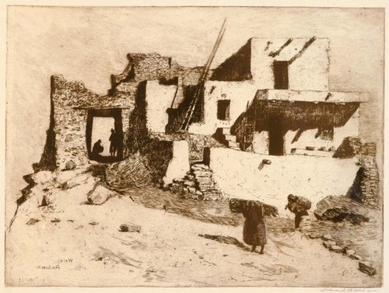 Western Art: Fine Art Etching, Edward Borein (1872-1945) Etching, ‰ÛÏLast House Walpi‰۝, #755