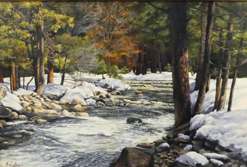 Jim Schaeffing Oil Painting, Titled, "Yosemite Snow-Yosemite Creek-CA", #C 1728