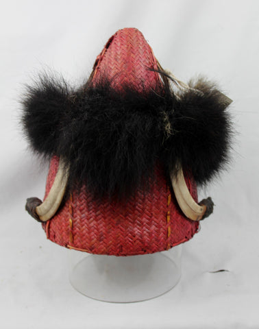 Authentic, Naga Chang Warrior Hat with Bear Fur Ring and Boars Tusks and Squirrel Tail, Ca 1950's, #623 Sold